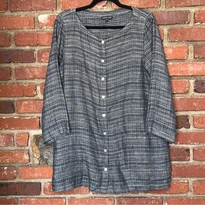 Eileen Fisher women's coastal‎ organic linen tunic button down small 3/4 sleeve